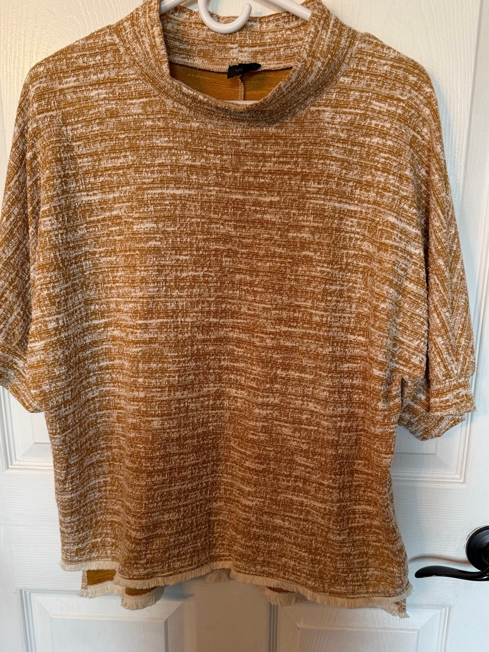 Anthropology Casual Textured Crewneck Top in Rust and Cream and crop pants